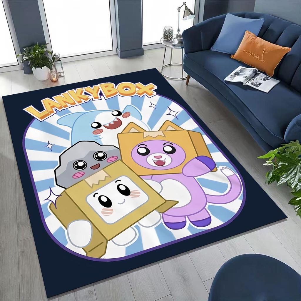 Tappeto Cartoon Lankybox Carino Foxy Boxy Rocky per Camera da Letto Soggiorno Divano Casa Zerbino Decorazione, Tappetino Pavimento Grande Antiscivolo per Bambini