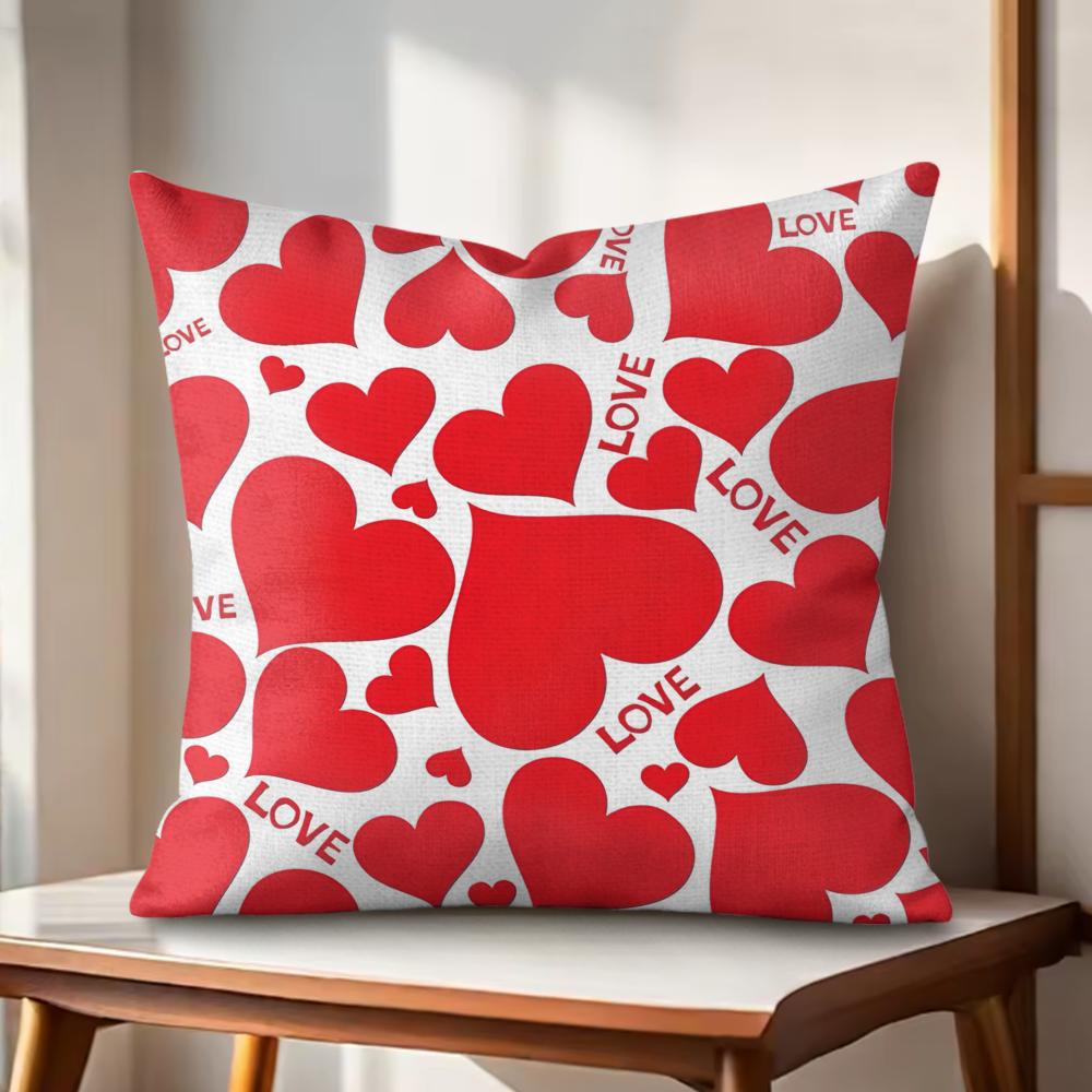Valentines Day Cushion Cover Natural Linen Organic Fabric DoubleSided Printing Couch Pillow Covers Home Decor