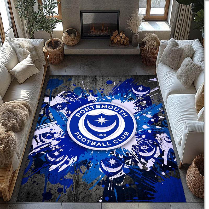 Tappeto Morbido Area Rug con Motivo Calcio Portsmouth FC Antiscivolo Tappeto per Pavimento Interno Tappetino Decorazione Sportiva per Camera da Letto