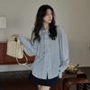Ladies' Striped Shirt Women's Bow Tie Round Neck Long Sleeved Blouse Spring New Version Korean Style Loose Versatile Casual Top