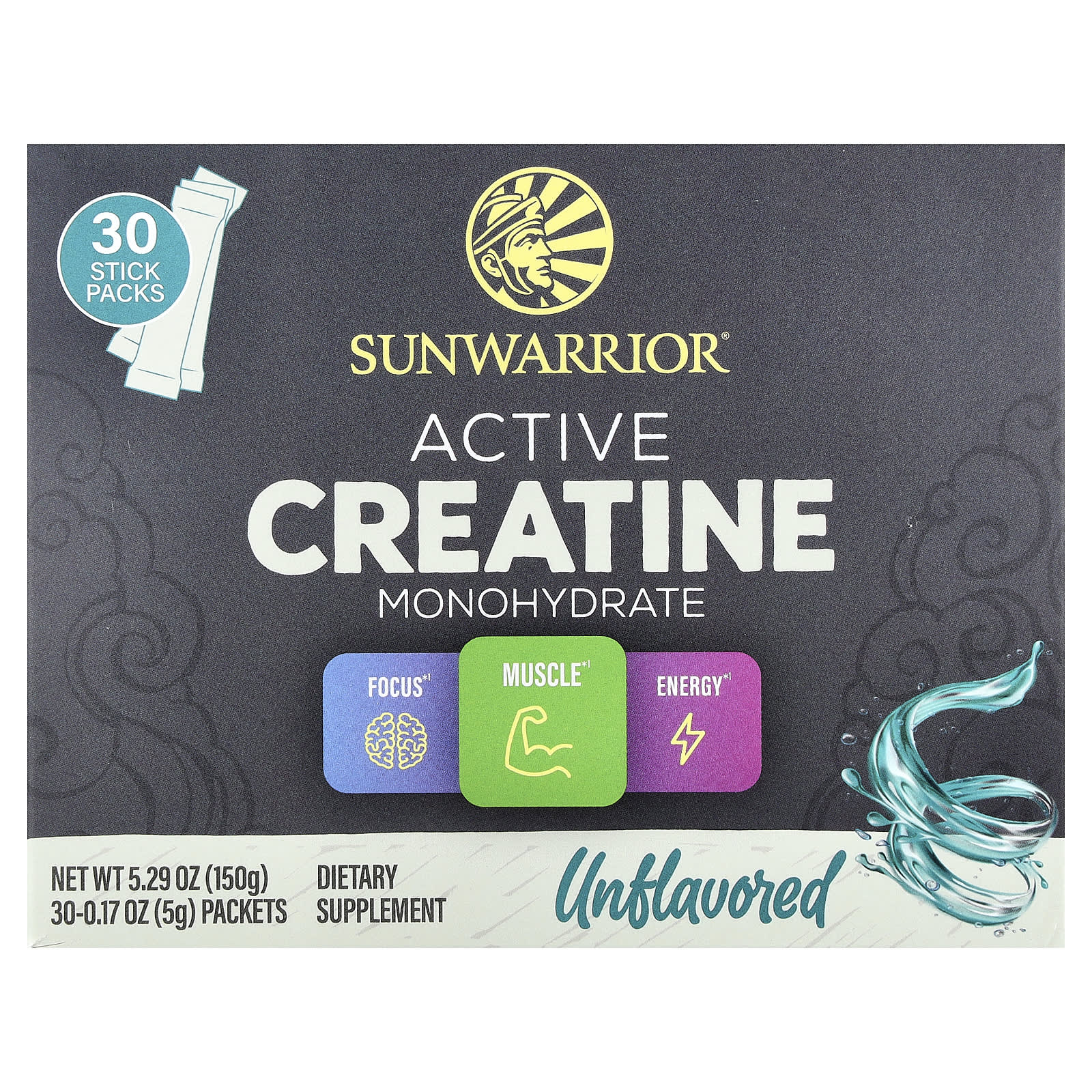 

Sunwarrior, Active Creatine Monohydrate, Unflavored, 30 Packets, 5g (0.17oz) Each