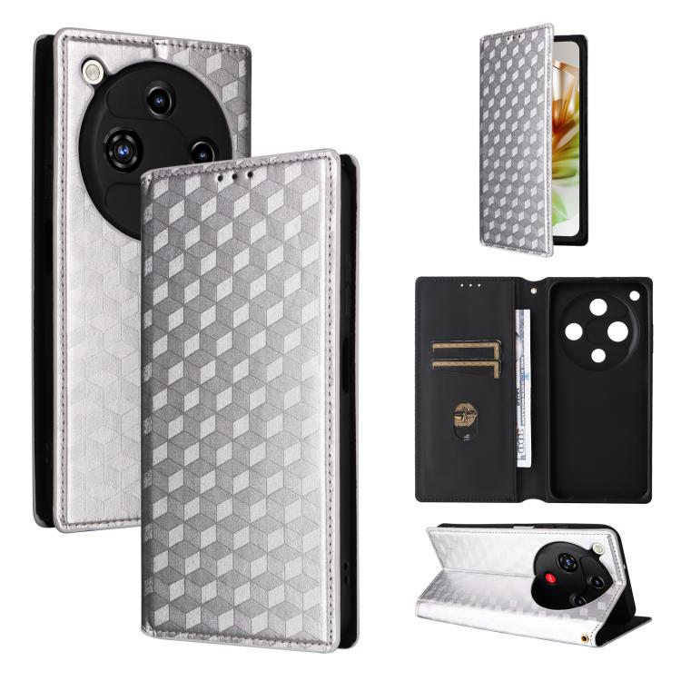 Cubic Grid Texture Flip Leather Phone Case
