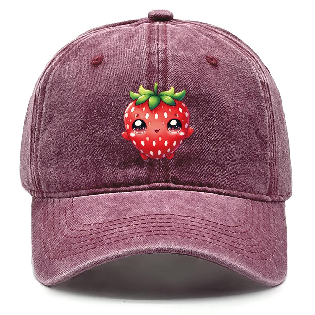 

Мультяшная бейсболка с принтом клубники, фруктовая сетчатая шляпа, выстиранная неэластичная ткань, легкая, с изогнутым козырьком, кепка-снэпбэк от солнца as the picture вино красного