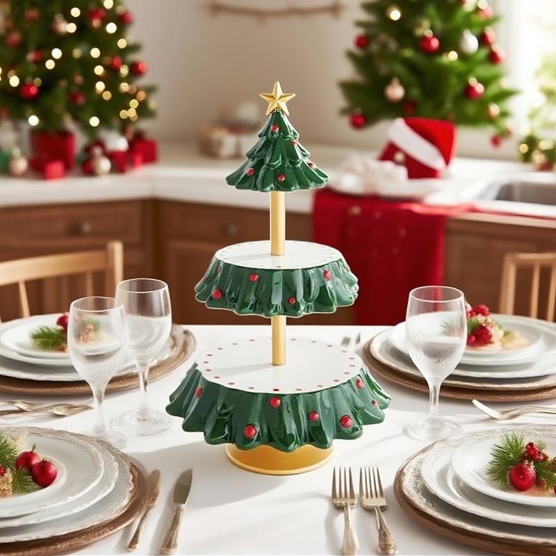 Resin Christmas Tree Cake Stand 2 Tier Cupcake Stand Dessert Tower Pastry Serving Tray Xmas Ornaments Table Decoration 2025