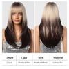 LOUIS FERRE Ombre Blonde Black Wigs for Women Long Straight Layered Wigs With Bangs Heat Resistant Fiber Synthetic Wig for Daily