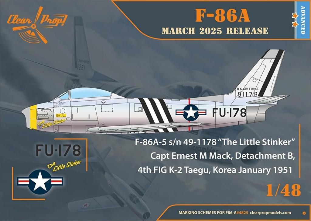 Clear Scale American Sabre Early Model Korean Specification Plastic Model Kit CPU4825 Prop! 1/48 F-86A (Airplane)