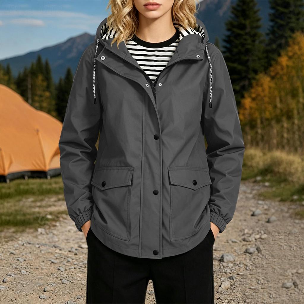 Damen Casual Kapuzen-Windbreakerjacke mit Streifen für den Alltag