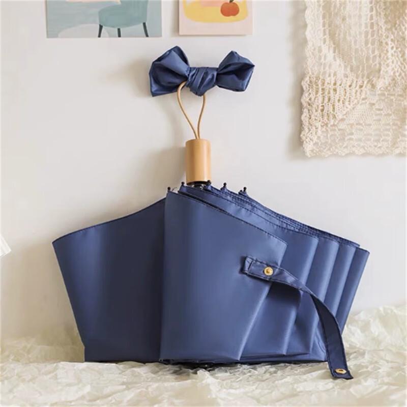 Wooden Handle Three-Fold UV Protection Rain and Sun Umbrella