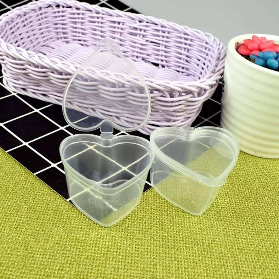 10Pcs Love Heart Shaped 45ml Transparent Packaging Box With Lids DIY Slime Pudding Sealed Plastic PP Storage Box