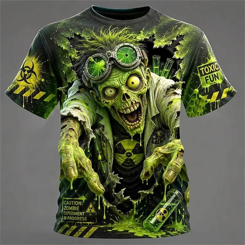 Horror Zombie Print T Shirt For Men Hip Hop Trend Harajuku Halloween Party Clothing Casual O-neck Loose Short Sleeve Tees