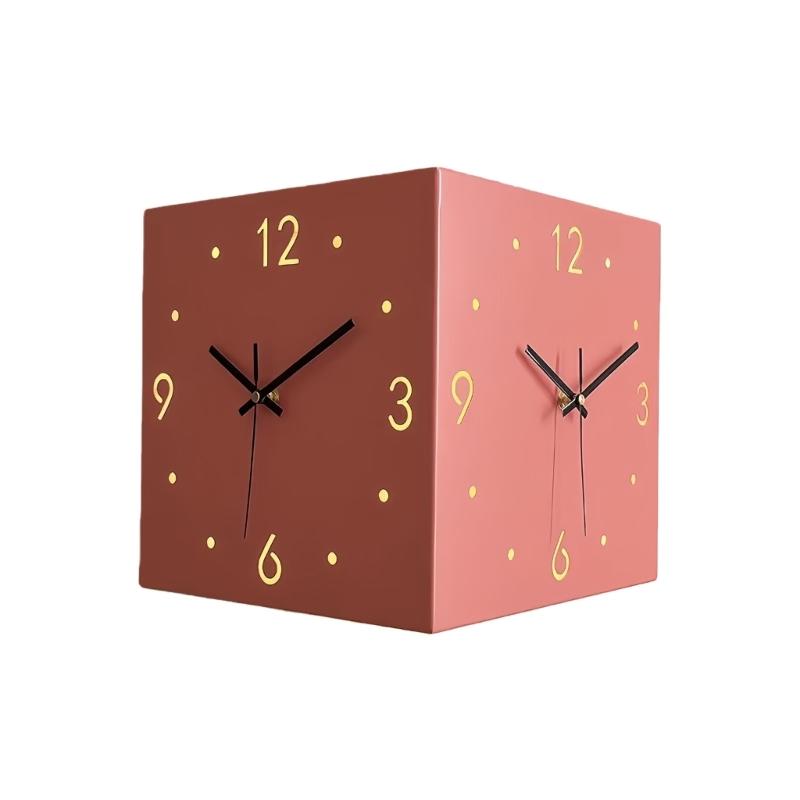 Double Sided Corner Wall Clock,Decorative Wall Clocks with Light for Living Room Decors Wall Mounted Angles Clocks Gift