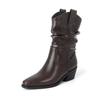 Fashion New Autumn Winter Split Leather Women Boots Fashion Pleated Square Toe Knight Boots for Women Chunky Heel Mid-calf Boots Shoes