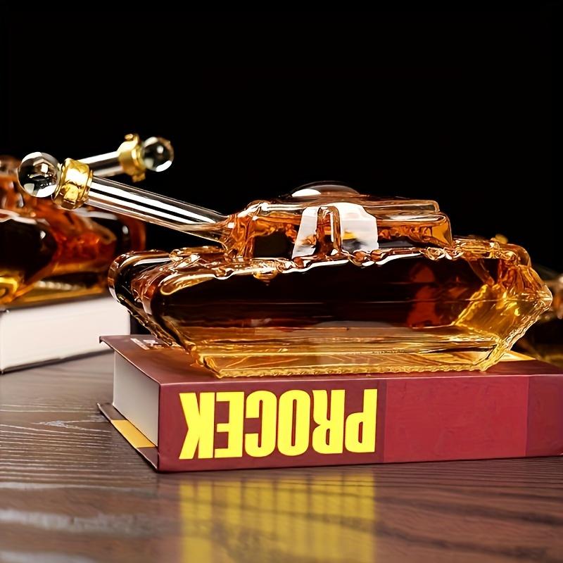 A Tank-Shaped Glass Bottle, a Unique Liquor Bottle, Specifically Designed for Infusing Alcohol, Made of High-Quality Borosilicate Glass.
