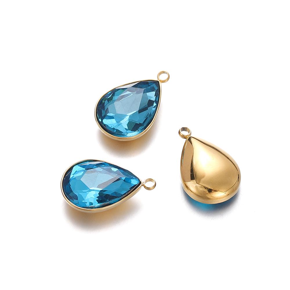 5Pcs Stainless Steel Crystal Glass Charms Pendants Water Drop Shape Charms for DIY Necklace Beads Jewelry Making Accessories