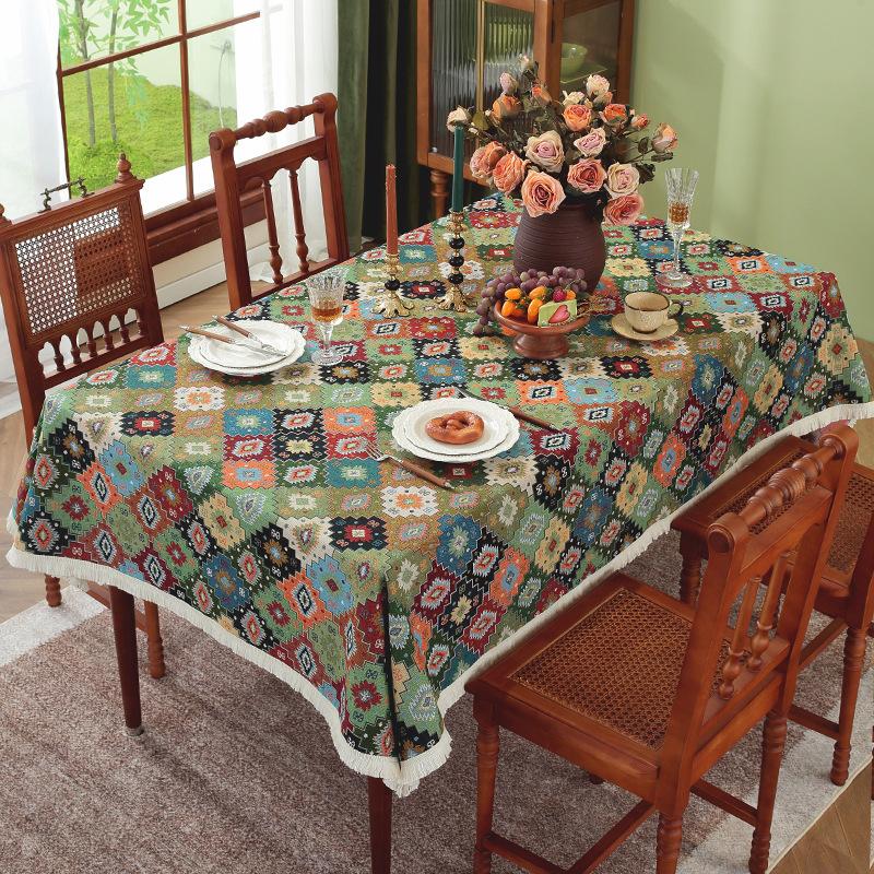 American Rural Retro Fabric Dining Table Cloth Pastoral Style Thickened Tablecloth Coffee Table Oil Painting Style Advanced Sense