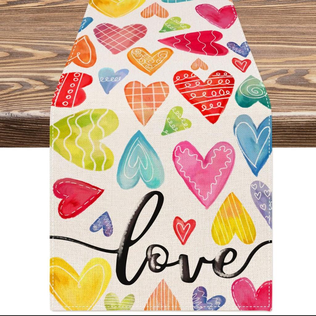 Valentine'S Day Table Flag Red Love Plaid Home Holiday Decoration Table Flag Tablecloth