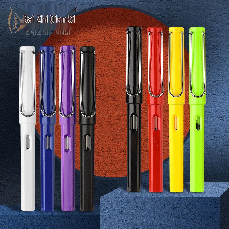 Refillable Ergonomic Fountain Pen for Students - Transparent Colored Plastic Design
