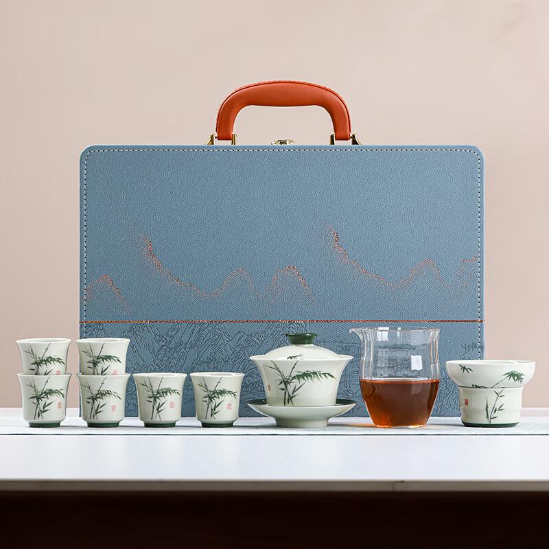 MULTIPOTENT Hand-painted Green Bamboo Ceramic Kung Fu Tea Set