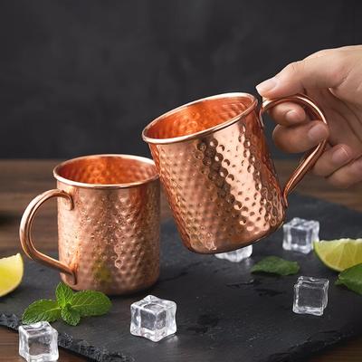1pc Hand Hammered Pure Copper Moscow Mule Mug Ayurvedic Health Cup Sturdy Riveted Handle Large Capacity Metal Drinking Cup