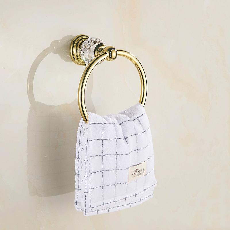 Luxury Crystal Bathroom Accessories Set Gold Polished Bath Hardware Set Wall Mounted Bathroom Products Basket Rack