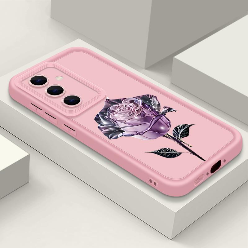 Crystal Rose Floral Print TPU Shockproof Phone Case For Samsung S25 Ultra S24 FE S23 Plus S22 A56 A36 A16 A55 A06 A15 A35 A05 Soft Matte Bumper Cover