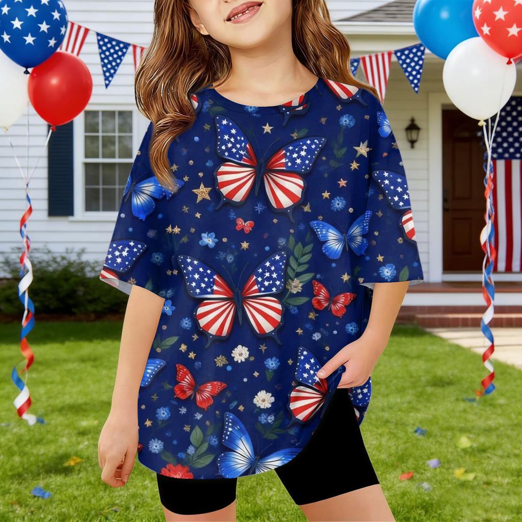 Kids Independence Day Print Round Neck Short Sleeve Casual T-shirt