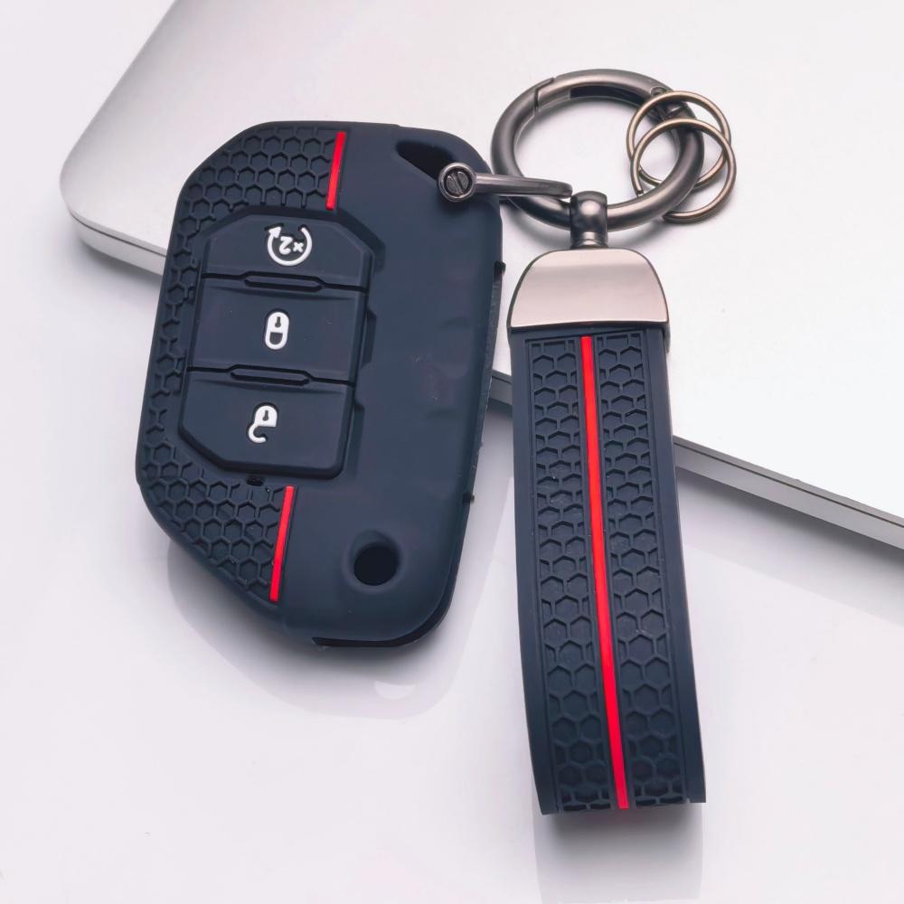 Silicone Key Fob Cover with Matching Keychain Compatible with Jeep Wrangler JL Gladiator JT 2018 2019 2020 2021 2022 2023 3 Button Smart Remote Key чёрный