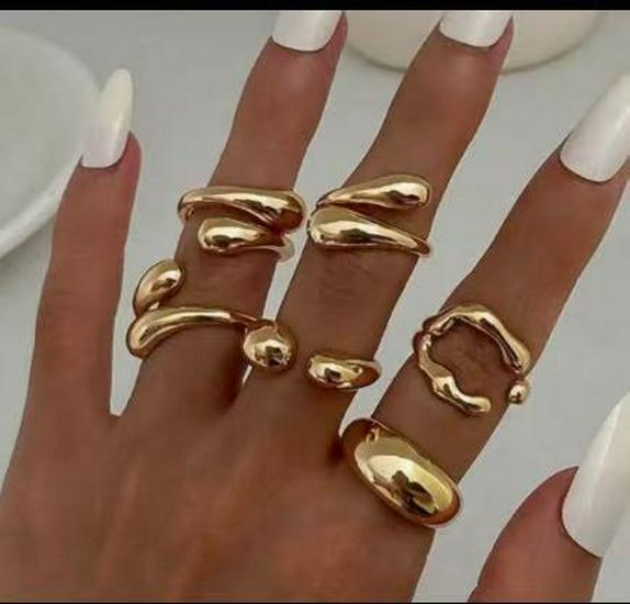 European & American Trendy Geometric Luxury 10-Piece Ring Set: Versatile and Elegant Hollow Design