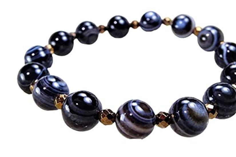 Kanoishi for warding off evil and fulfilling 10mm Eye Bracelet for Natural Eye Agate and Hematite Medium 16cm [Amulet wishes!] God's Women, God's
