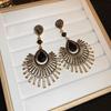 Light Luxury Tassel Dangle Earrings Exaggerated Vintage Earrings Rhinestone Peacock Earrings  Girls