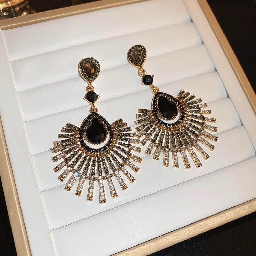 Light Luxury Tassel Dangle Earrings Exaggerated Vintage Earrings Rhinestone Peacock Earrings Girls