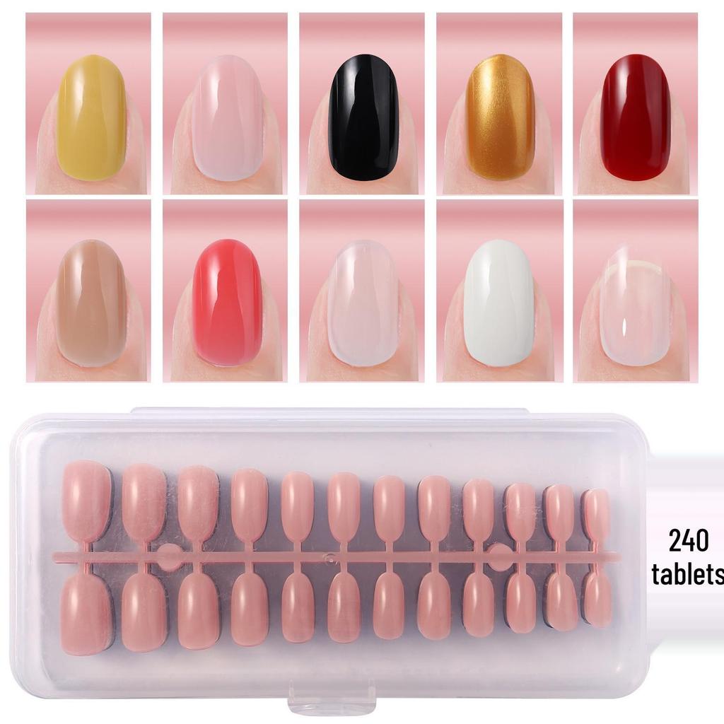 Colored Glitter Nail Art Tips - 240-Piece Set with Various Styles and Multiple Colors, Boxed Fake Fingernail Stickers