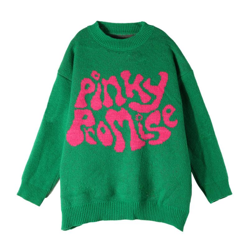 Autumn and winter new loose contrasting letter jacquard round neck long sleeved knitted pullover top sweater 3527 KTB