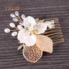 Fashion Wedding Bridal Crystal Stone Faux Pearls Hollow Hairpin Leaf Hair Clip Comb Ornament Trinket