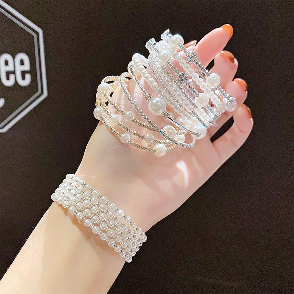 

Rhinestone Zinc Zinc Alloy Multi-layer Female Cross Pearl Wristband Hand Chain Fashion Jewelry Women Bracelet