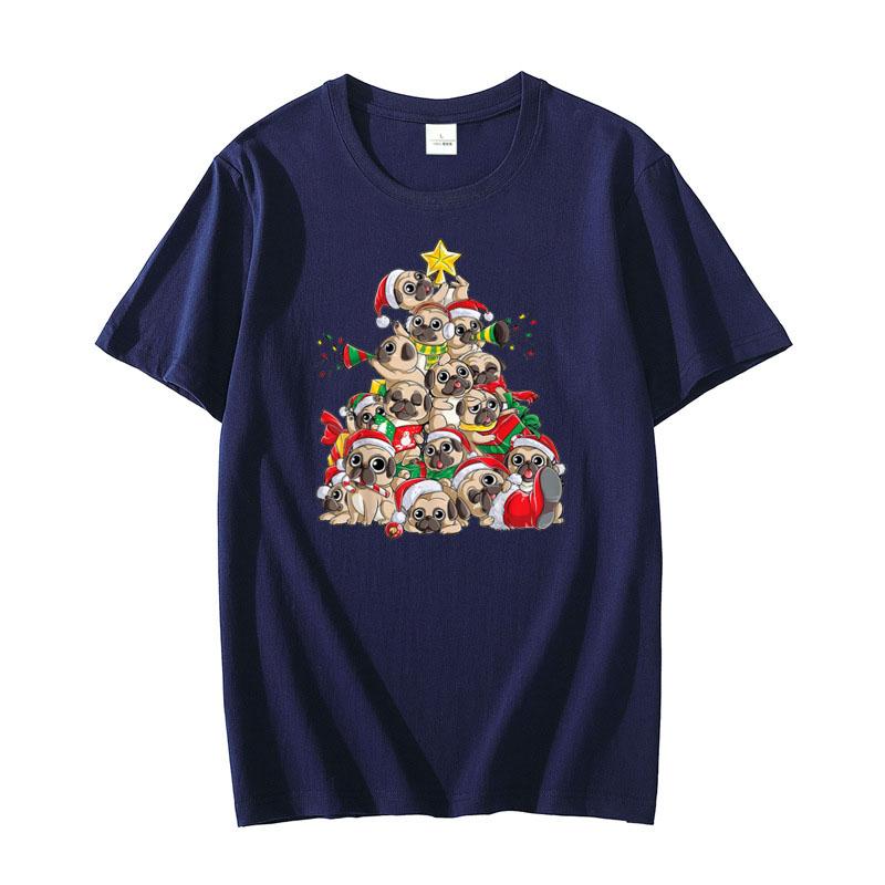 Cute Pug Christmas Costume Santa Hat Ugly Tree Dog Santa Xmas Classic T-Shirt Gifts Animal Printed Basics Graphic Tee Y2k Tops