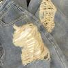 Summer Thin Ripped American Hot Girl Design Wide-Leg Jeans with Natural Waist Slimming for Women