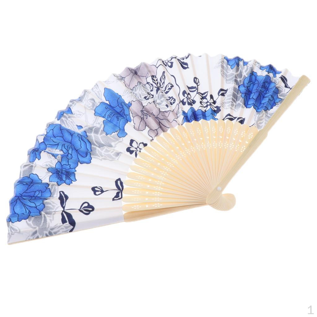 

8,27 дюйма() Сакура Квітковий складаний віяло для руки Вінтажний ручний шовковий Весільний Танцювальний Blue