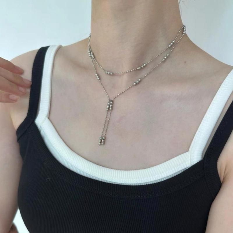 Layer Bead Tassels Necklace Delicate Chain Collarbone Jewelry Trendy Women