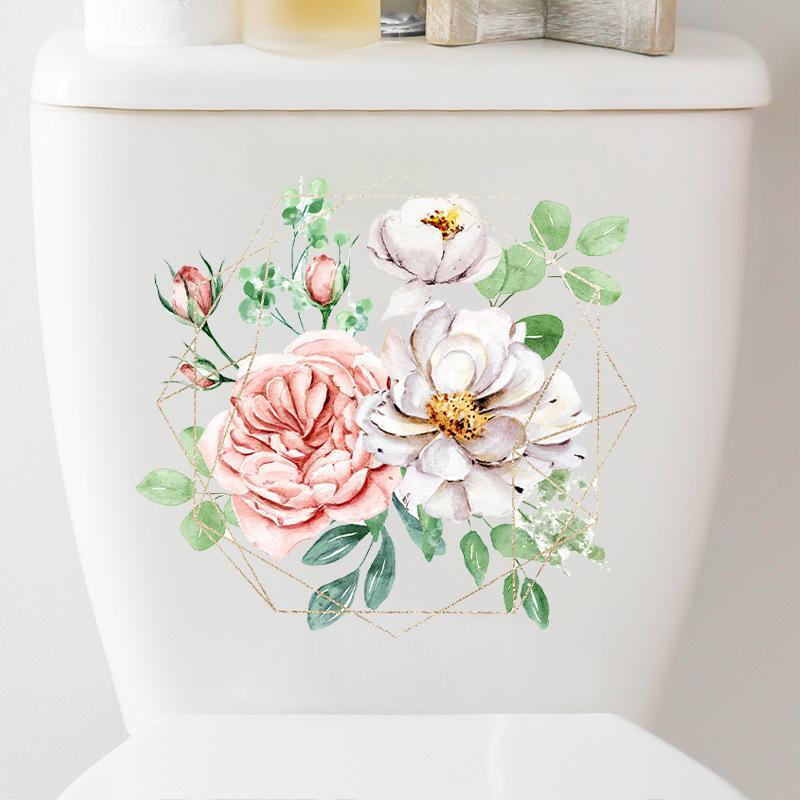 Toilet Sticker Waterproof Floral Butterfly Self Adhesive Removable No Trace for Home Bathroom Renovate
