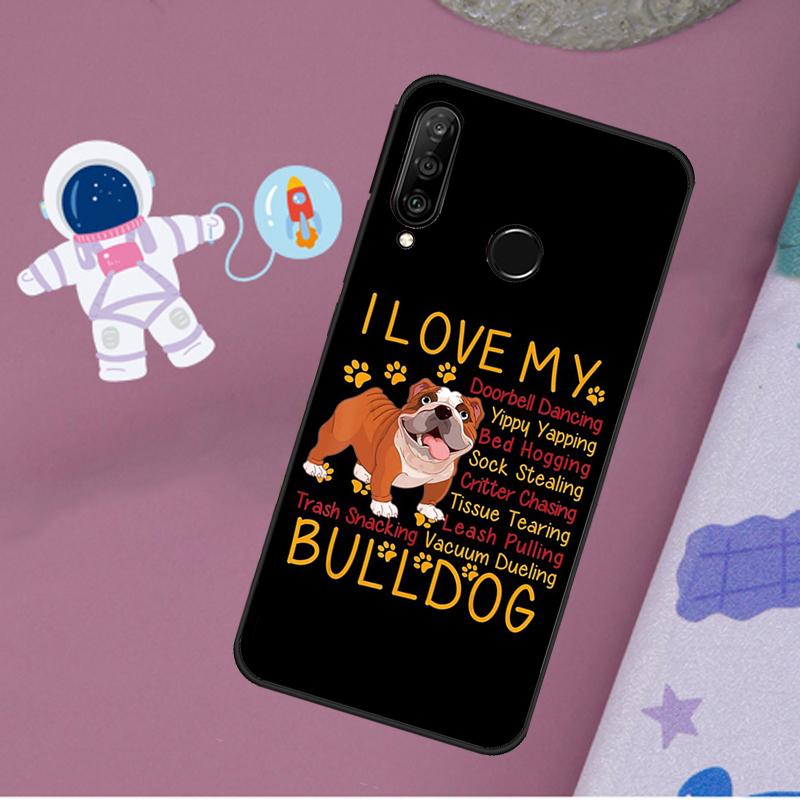 English Bulldog Heartbeat For Huawei Nova Y72 Y73 Y60 Y70 Y90 Y61 Y91 7i 8i 11i 12i 12s 9 10 SE P20 P30 P40 Lite Case