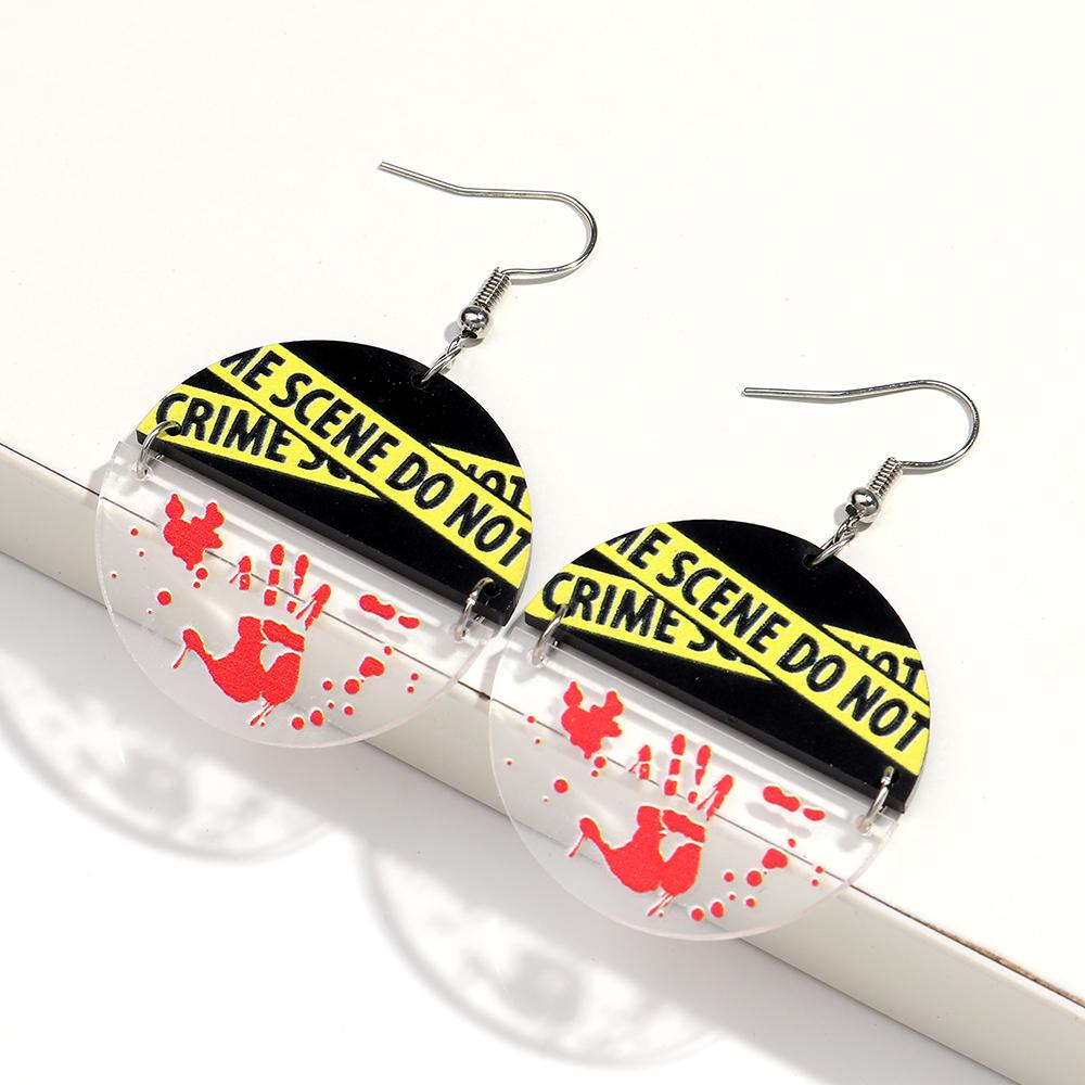 Gothic Bleeding Skull Acrylic Drop Earrings for Women Horrible Crime Scene Square Pendant Earrings Halloween Jewelry Gifts
