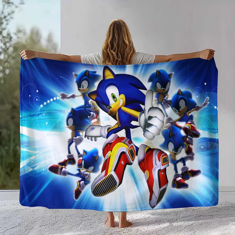 

Ретро Мультяшное Игровое Фланелевое Одеяло S-Sonic, Ультра Мягкое Теплое Плюшевое Покрывало для Дома, Спальни, Кровати, Дивана, Походного Пикника, Подарок 75x90cm