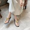 Fashion Elegant Metal Flower Decoration Flat Sandals Women Sexy Clip Toe Ankle Buckle Designer Flip Flops Comfort Soft Sole Beach Shoes