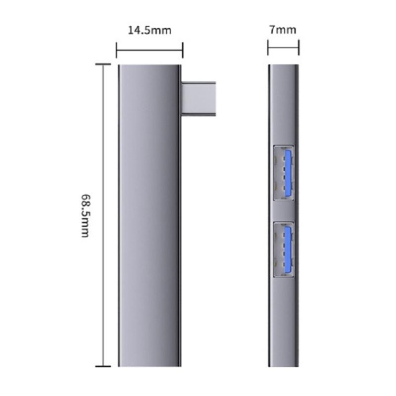 Aluminum USB C OTG Adapter 5Gbps Transfer 3Port Hubs Space Saving Right Angle Connectors Wide Compatibility for Phone PC