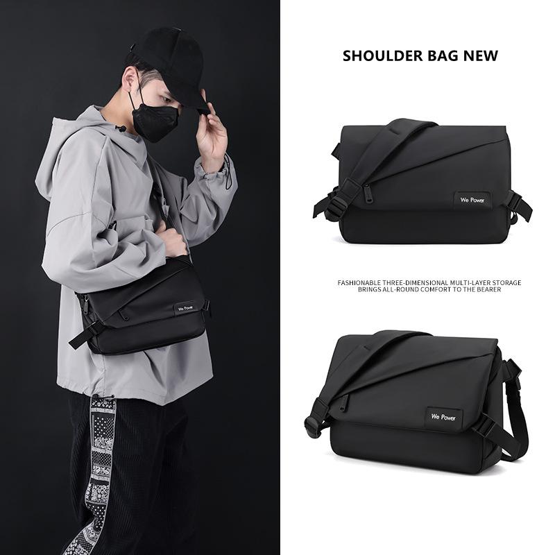 PU Water Resistant Fabric Shoulder Bags Men Messenger Bag Multilayers Leisure Fashion Design Style Solid Colors Durable Pockets