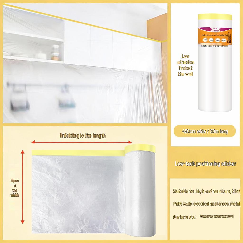 Thickened Plastic Dustproof Masking Film for Furniture Renovation and Spray Protection