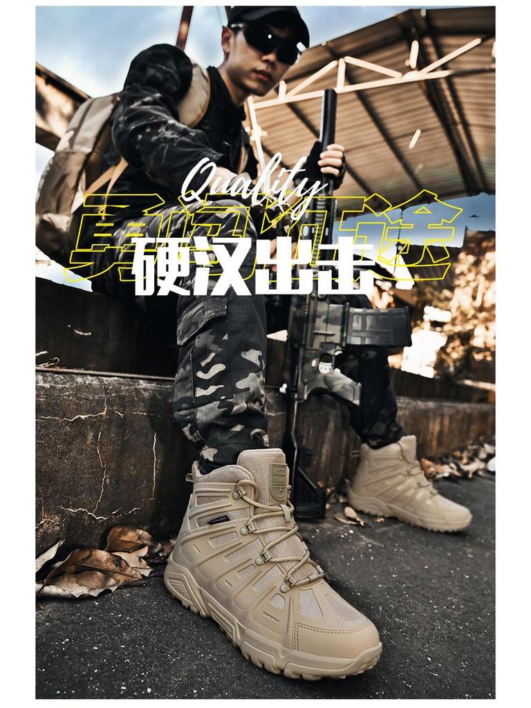 All-Season Tactical Combat Boots: Wear-Resistant, Breathable, Mid-Top Desert Boots for Outdoor Hiking and Training