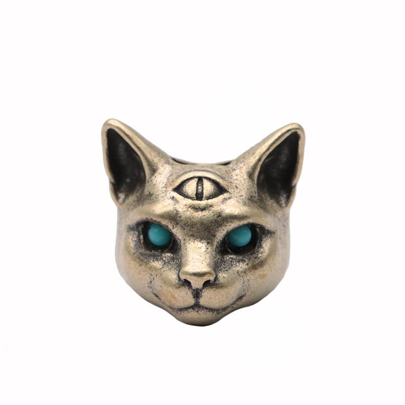 Three Eyed Egyptian Cat Brass Knife Beads EDC DIY Paracord Woven Bracelets Lanyard Pendants Accessories Outdoor Tool Hangings