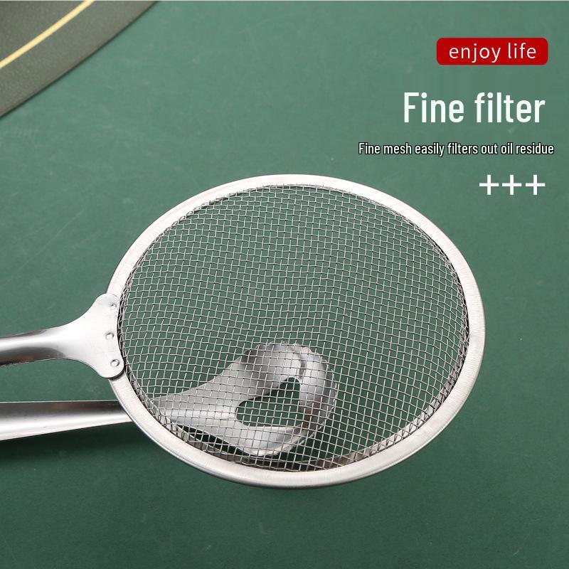 Stainless Steel Oil Skimmer Sieve with Mesh Filter and Draining Clip for Kitchen